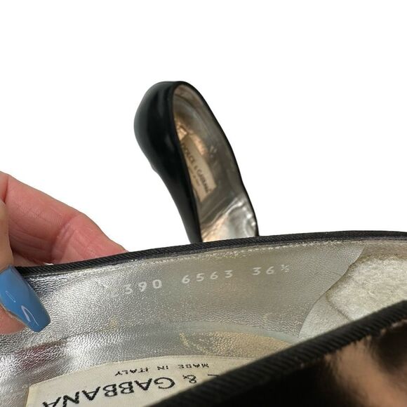 Dolce & Gabbana 1990’s Patent Black Round Toe Shaped Heel Size 36.5 EU 6.5 US - Picture 7 of 17